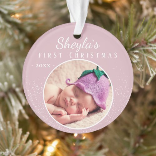 Babys First Christmas Pink Baby Girl Photo Ornament