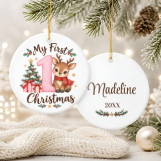 Baby’s First Christmas Pink Reindeer Ornament