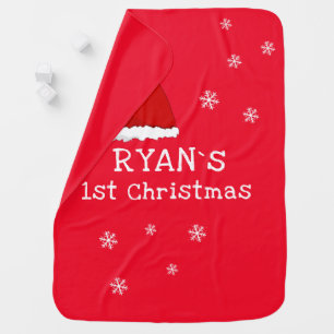 Baby`s First Christmas Red Santa Hat Snowflake Baby Blanket