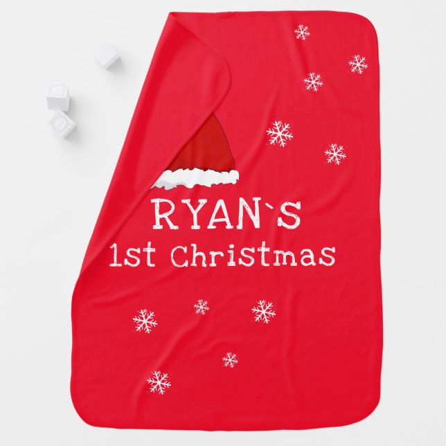 Baby`s First Christmas Red Santa Hat Snowflake Baby Blanket (In Situ)