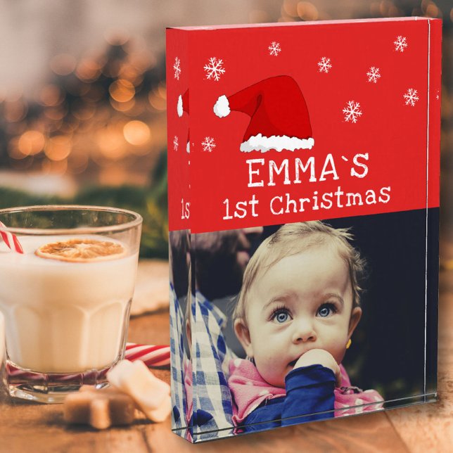 Baby`s First Christmas Red Santa Hat Snowflake Photo Block (Creator Uploaded)
