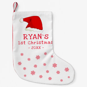 Baby`s First Christmas Red Santa Hat Snowflake Small Christmas Stocking