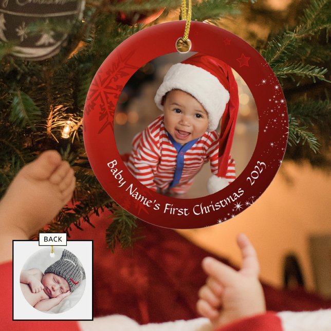 Baby’s First Christmas, Red Snowflake, 2-Sided Ceramic Ornament (Creator Uploaded)