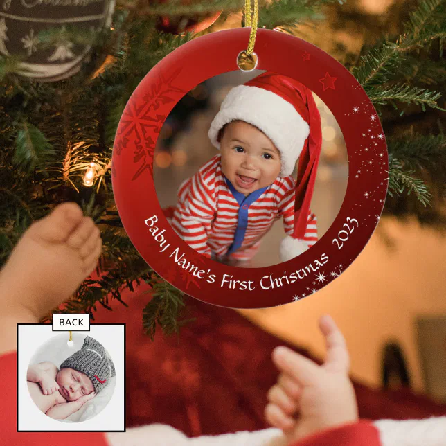 Baby's First Christmas, Red Snowflake, 2-Sided Ceramic Ornament