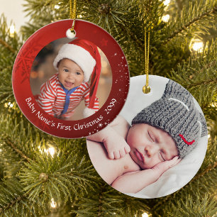 Baby’s First Christmas, Red Snowflake, 2-Sided Ceramic Ornament