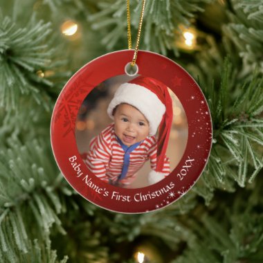 Baby’s First Christmas, Red Snowflake, 2-Sided Ceramic Ornament