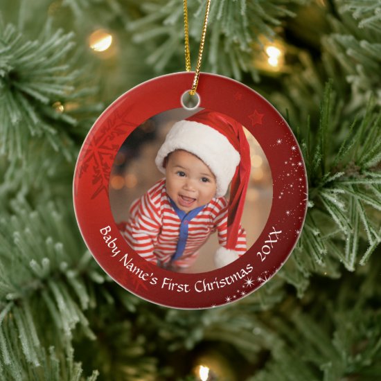 Baby’s First Christmas Red Snowflake 2-Sided Ceramic Ornament