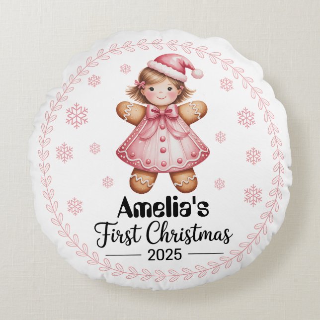 “Baby’s First Christmas Round Pillow-Editable Round Pillow (Front)