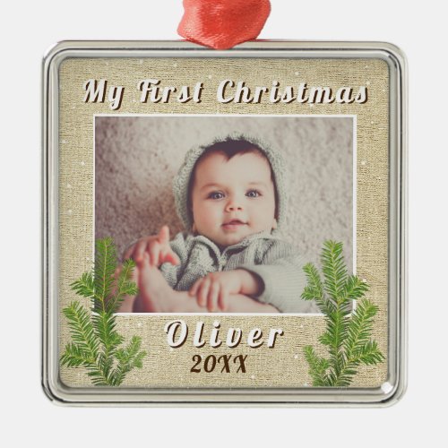 Babys First Christmas Rustic Metal Ornament