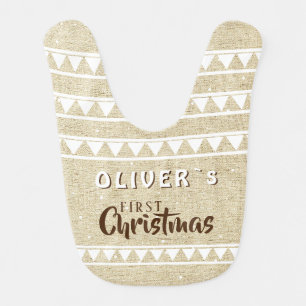 Baby`s First Christmas Rustic Pattern Baby Bib
