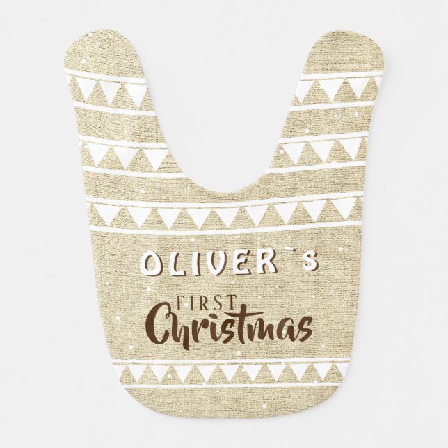 Baby`s First Christmas Rustic Pattern  Baby Bib (Front)