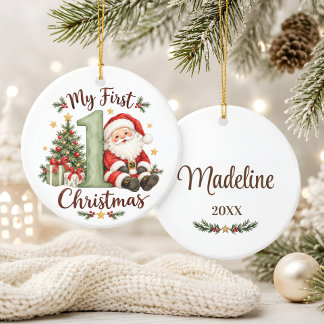 Baby’s First Christmas Sage Green Santa Ceramic Ornament