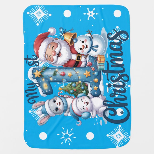 Baby’s First Christmas Santa Friends Number One Baby Blanket (Front)