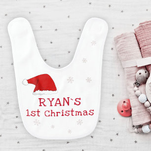 Baby`s First Christmas Santa Hat Snowflake Baby Bib