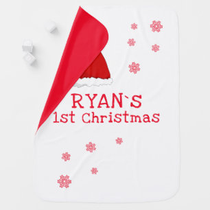 Baby`s First Christmas Santa Hat Snowflake Baby Blanket