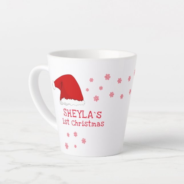 Baby`s First Christmas Santa Hat Snowflake Coffee  Latte Mug (Left Angle)