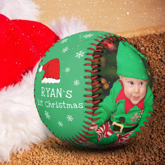 Baby`s First Christmas Santa Hat Snowflake Photo  Baseball (Creator Uploaded)