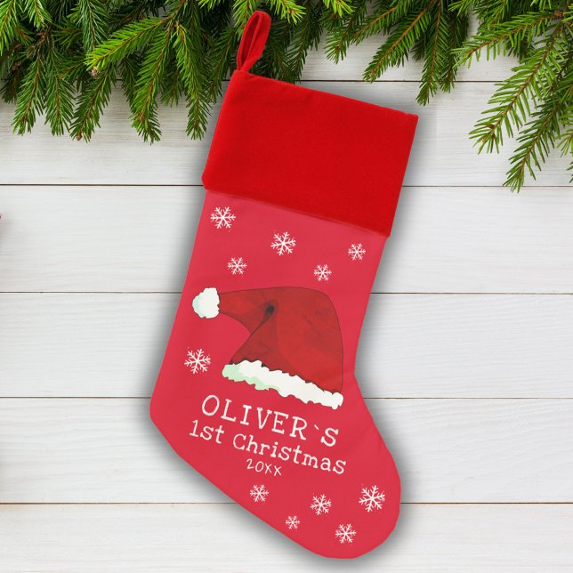 Baby`s First Christmas Santa Hat Snowflake Red Christmas Stocking (Creator Uploaded)