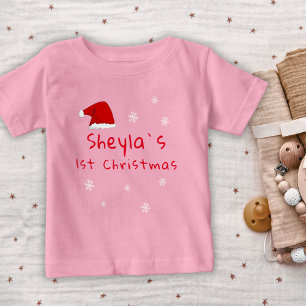 Baby`s First Christmas Santa Hat Snowflakes Baby T-Shirt
