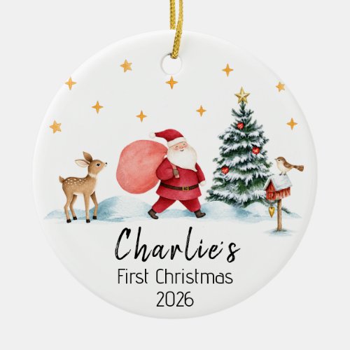 Baby’s First Christmas Santa Name &amp; Year Ceramic Ornament
