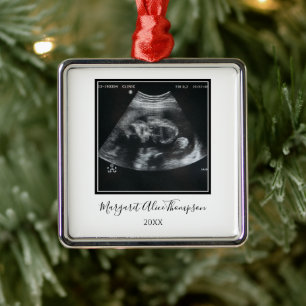 Baby’s First Christmas Ultrasound Photo Personaliz Metal Ornament