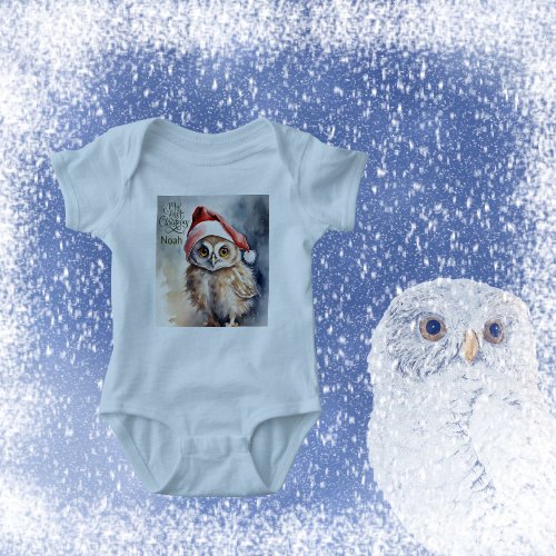 Babyâs First Christmas Watercolor Cute Owl Baby Bodysuit
