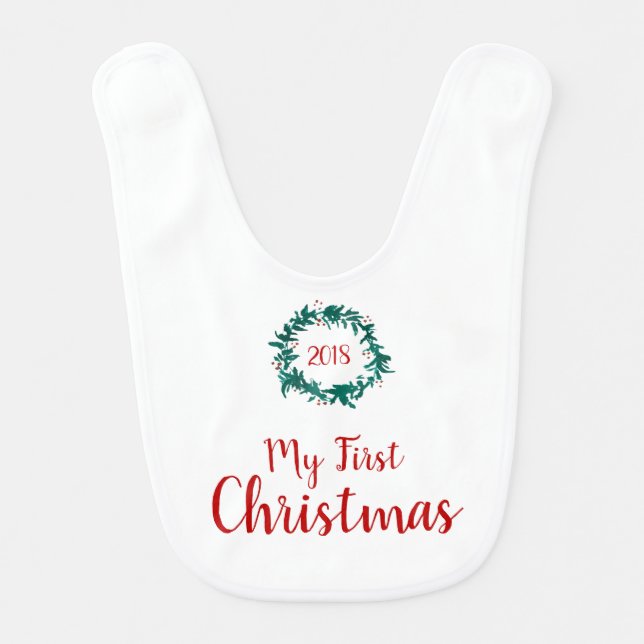 Baby’s First Christmas Wreath Baby Bib (Front)