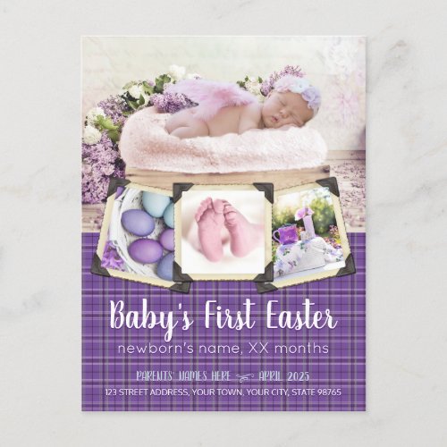 Babys First Easter Instagram Photos Purple Plaid Holiday Postcard