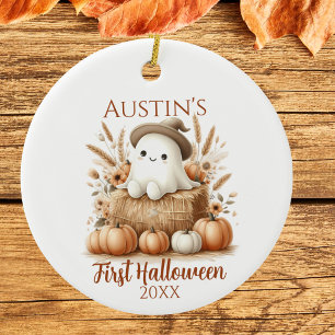 Baby’s First Halloween Ghost with Pumpkins Ceramic Ornament