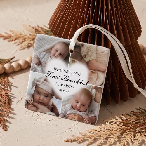 Baby’s First Hanukkah 4 Photo Collage Personalized Ceramic Ornament