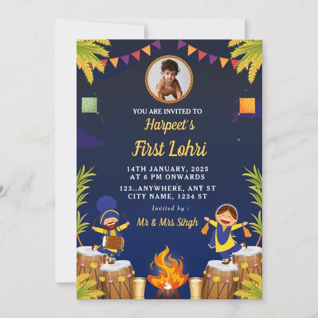Baby’s First Lohri Celebration Card with Photo (Front)