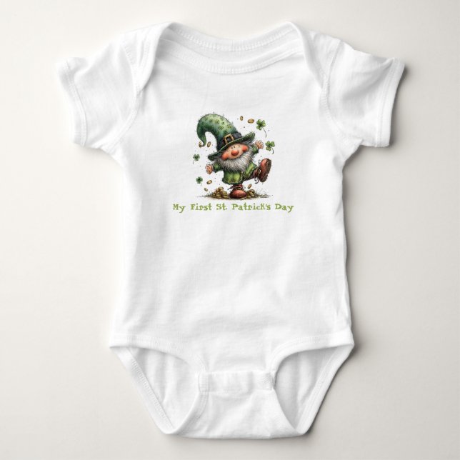 Baby’s First St. Patrick’s Day Dancing Leprechaun Baby Bodysuit (Front)