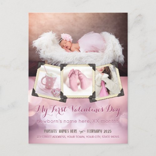 Babys First Valentines Day Instagram Photos Pink Holiday Postcard