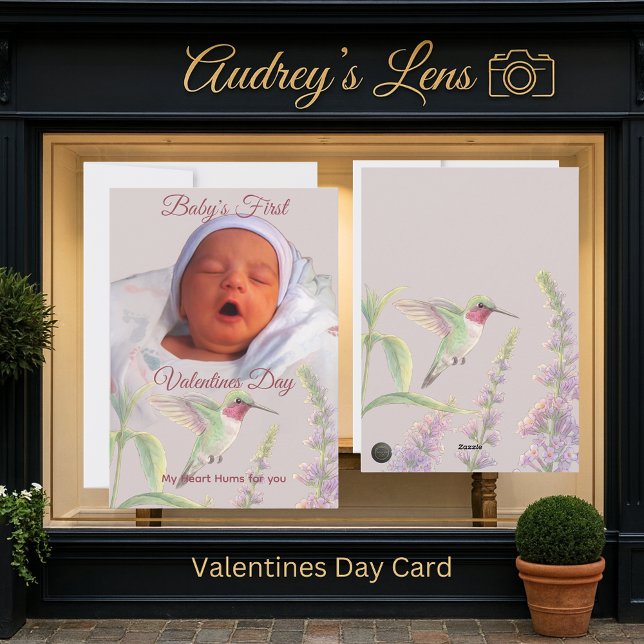 Baby’s First Valentine’s Day Whimsical Hummingbird Holiday Card (Creator Uploaded)