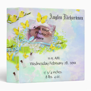 Baby’s Yellow Bird and Butterfly Photo Frame 3 Ring Binder