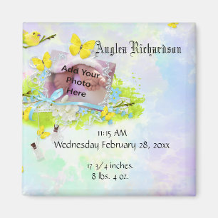 Baby’s Yellow Bird and Butterfly Photo Frame Magnet