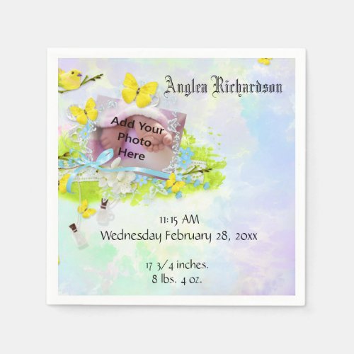 Babys Yellow Bird and Butterfly Photo Frame Napkins