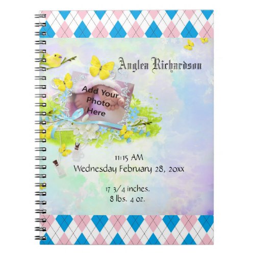 Babys Yellow Bird and Butterfly Photo Frame Notebook