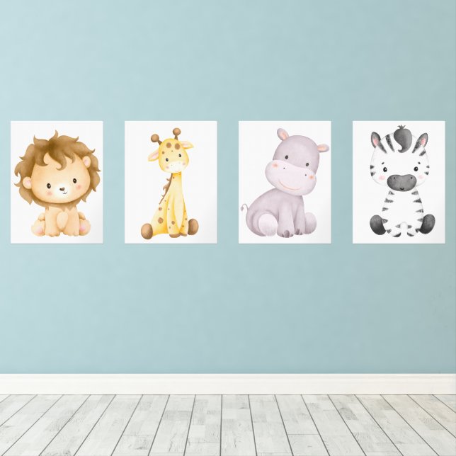 Baby Safari Animal Wall Decor Wall Art Sets (Wood Floor)
