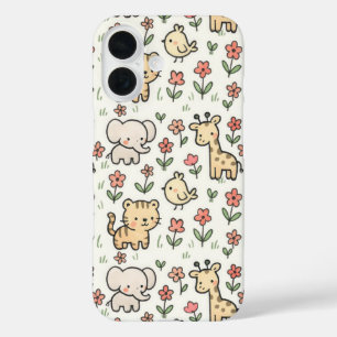 Baby Safari Animal With Doodle Flowers iPhone 16 Case