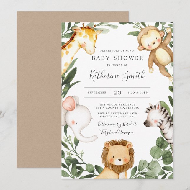 Baby Safari Animals Baby Shower Invitation (Front/Back)