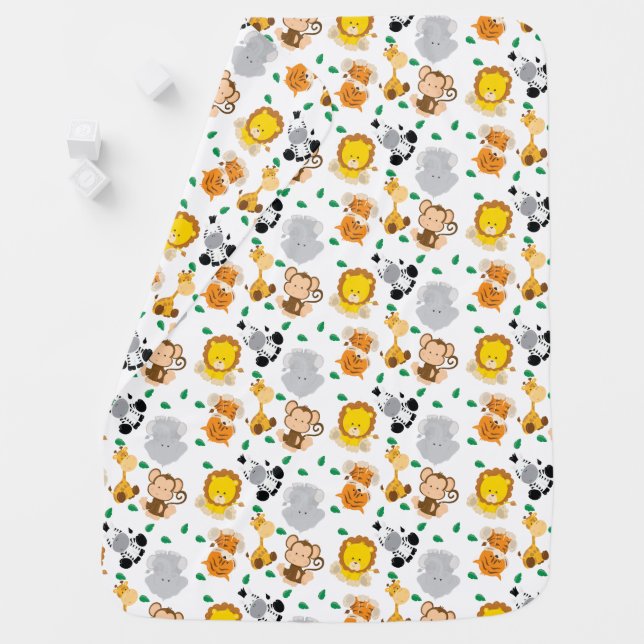 Baby Safari Animals Pattern | Lion, Tiger, Zebra Stroller Blanket (In Situ)