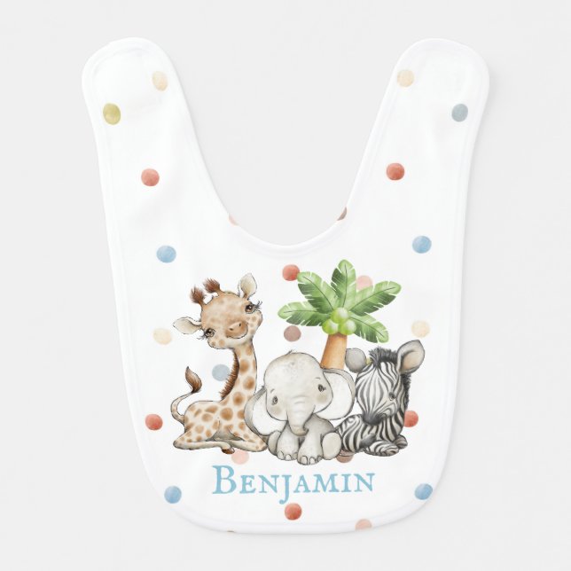 Baby Safari Animals Personalized with name Baby Bi Bib (Front)