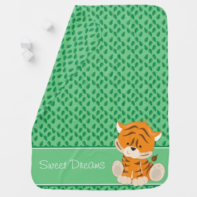Baby Safari Animals | Tiger | Personalized Swaddle Blanket (In Situ)