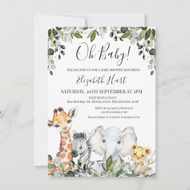 Baby Safari Animals with Lion Baby Shower Invitation (Front)