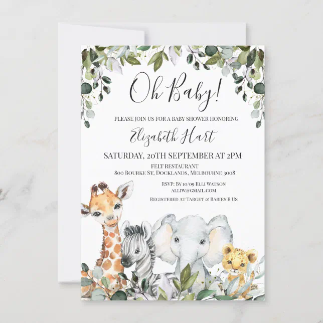 Baby Safari Animals with Lion Baby Shower Invitation | Zazzle