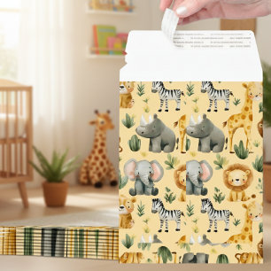 Baby Safari Animals yellow Africa  Envelope Mailers