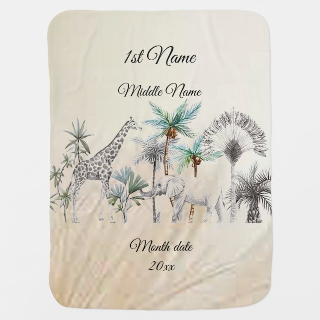 “Baby Safari” Cream-Beige Baby Blanket (Front)