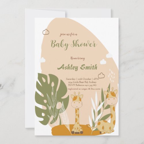 Baby safari giraffe baby shower invitation