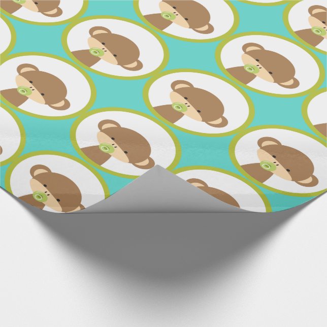 Baby Safari Monkey with Pacifier Pattern Wrapping Paper (Corner)